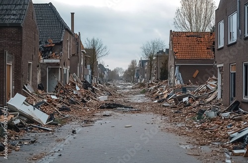 A street in the Netherlands with houses that have been destroyed