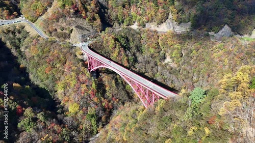 紅葉に染まる奥秩父、豆焼橋・雁坂大橋をドローンで撮影しました。 photo