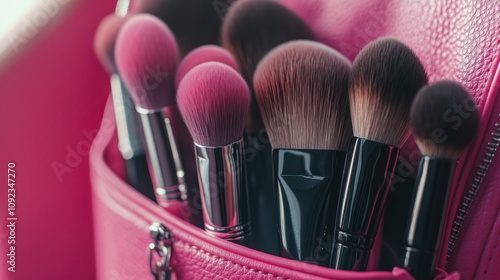 Makeup Brushes in Pink Bag photo