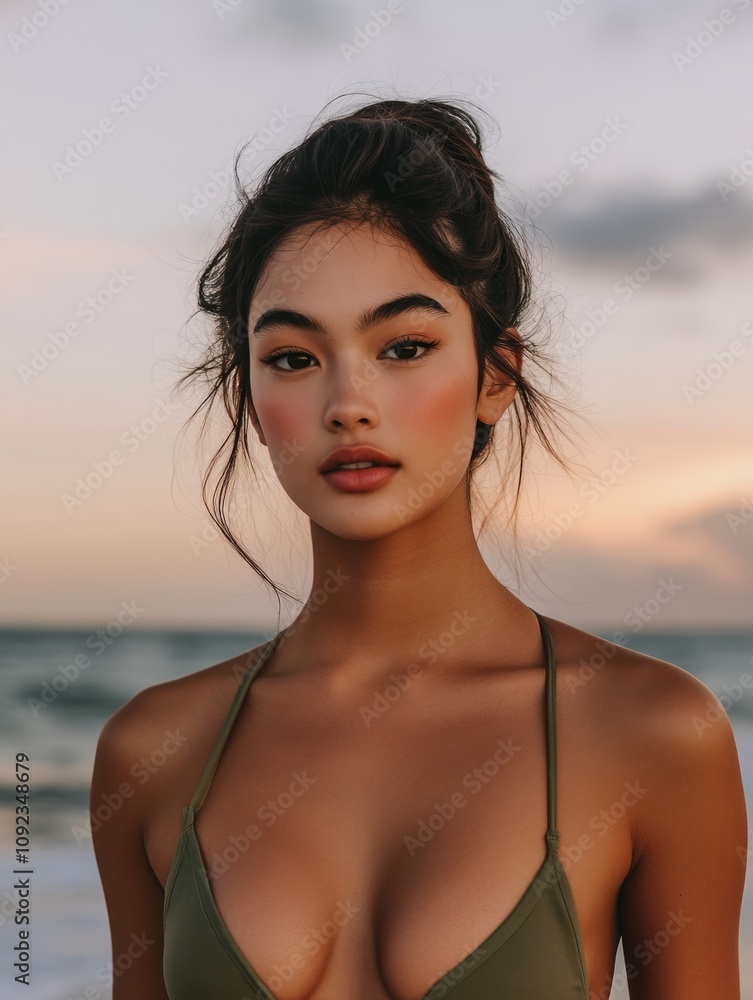 Captivating confidence a beautiful thai woman exudes grace and strength at the beach Captivating confidence a beautiful thai woman exudes grace and strength at the beach