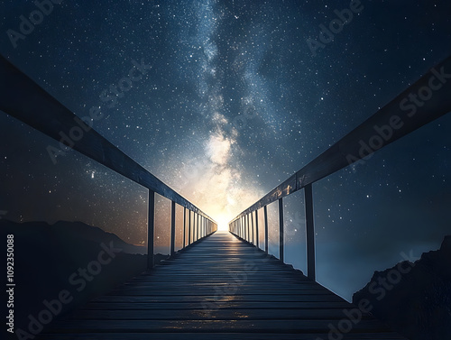 Endless bridge to starlit horizon in a dreamlike world where every aspiration is within reach photo