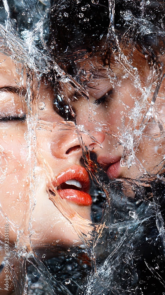 Fototapeta premium Two Women Kissing Through Shattered Ice