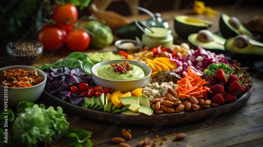 Vibrant Vegetarian Spread Showcasing Diverse Healthy Ingredients Vibrant Vegetarian Spread Showcasing Diverse Healthy Ingredients