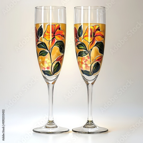 Wallpaper Mural Elegant floral champagne glasses with vibrant design Torontodigital.ca