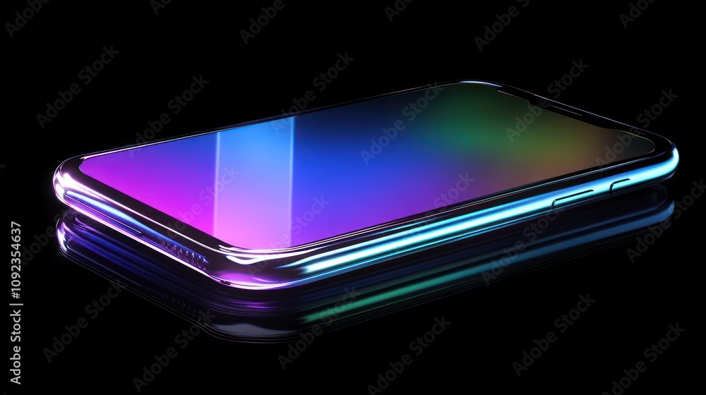 Iridescent Smartphone Displayed Against Black Background Iridescent Smartphone Displayed Against Black Background