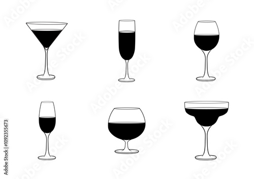 Set of icons of various drink glasses.