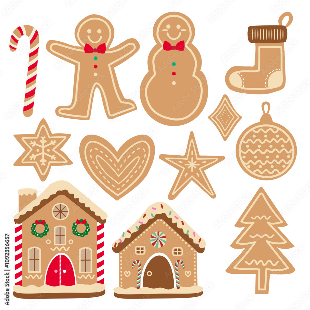 Naklejka premium Set Element Gingerbread for Christmas theme. vector