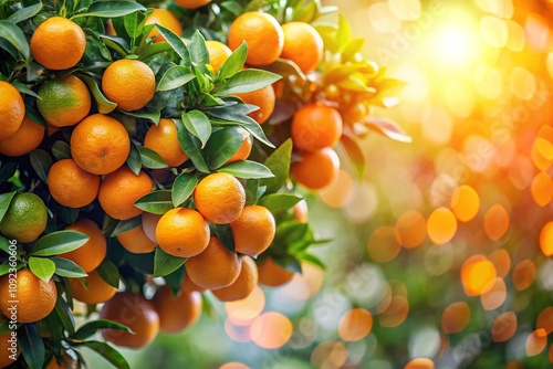 A tree with many oranges hanging from it