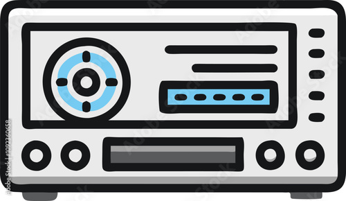Colorful Stereo Receiver with Control Panel, Illustration of a stereo receiver featuring buttons, a display, and colorful accents, ideal for audio equipment or tech-related visuals.  
