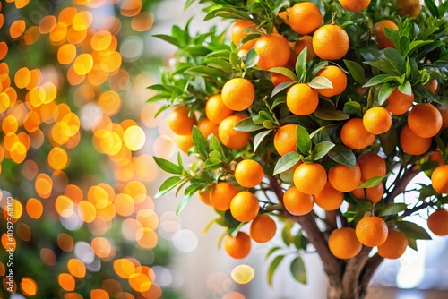 A tree with many oranges hanging from it