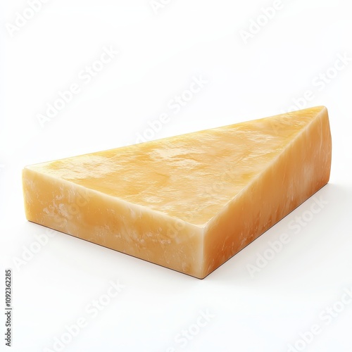 Triangle piece of aged hard cheese on white background isolated photo