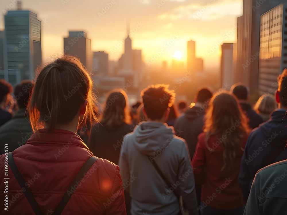 Fototapeta premium people watching the sunset in a city