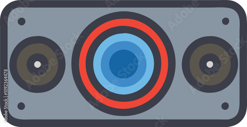 Stylized Speaker Icon with Vibrant Design, Flat illustration of a speaker featuring bold, colorful circles and a minimalist design, perfect for music or audio-related content.
