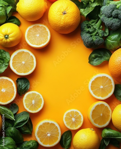 Poster Background with Vegetables and Fruits on an Artistic Layout photo