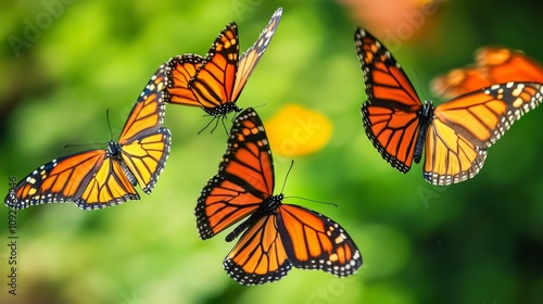 Majestic Monarch Butterflies Soar Through Lush Nature photo