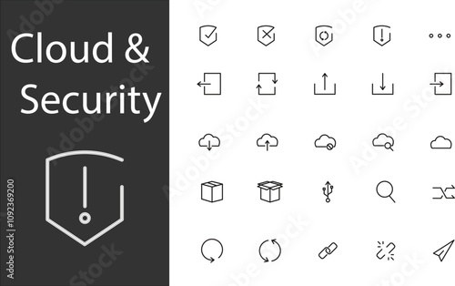 Cloud and Security Icon Set for Digital Applications and Web Design