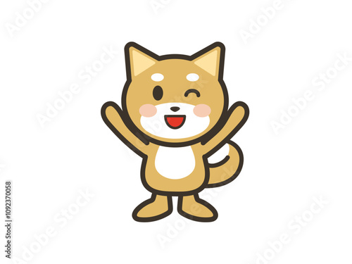 笑顔でバンザイをして喜ぶかわいい犬のイラスト