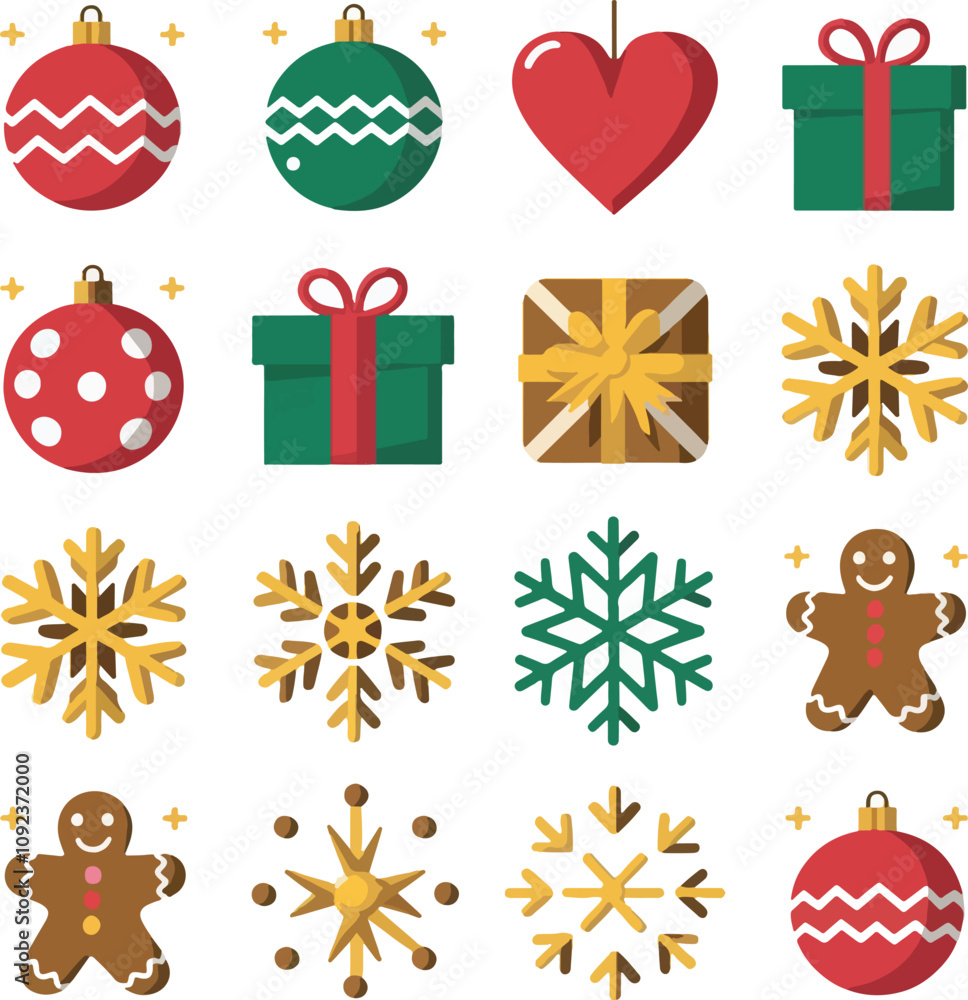 Fototapeta premium Festive Christmas Icons Set Collection Vector art Illustration