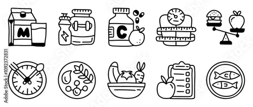 Hand Drawn Diet and Nutrition Icon Set