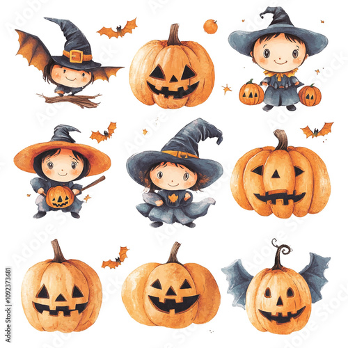 Adorable Halloween Pumpkins and Witches: A Whimsical Collection photo