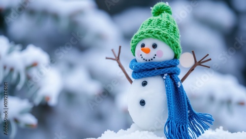 Adorable Snowman in Winter Wonderland, Perfect for Holiday Greetings, Decorations, or Winter Themed Gifts photo