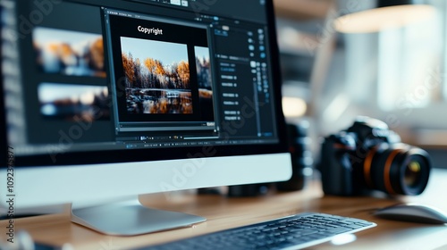 A computer monitor displaying an image editing software screen with the word 