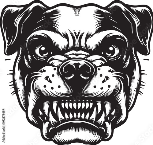 Aggressive Rottweiler head illustration in black and white icon vector art illustration isolate on white background