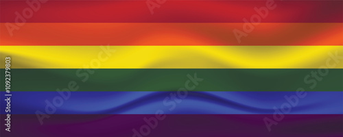 Flag LGBT squared icon, badge or button. Template design, vector illustration. Love wins. LGBT symbol in rainbow colors. Gay pride silk textile background.