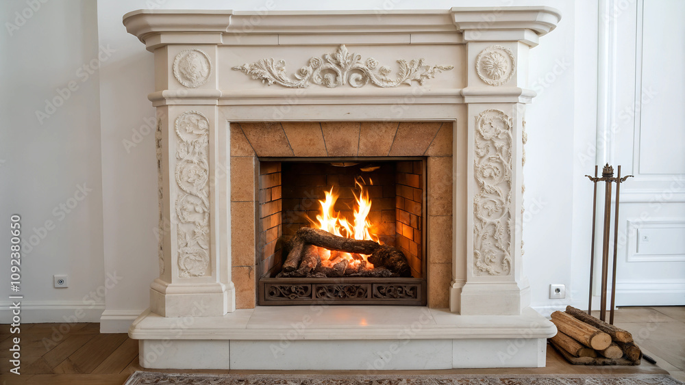 Fireplace with Burning Logs. Fireplace with Burning Logs.