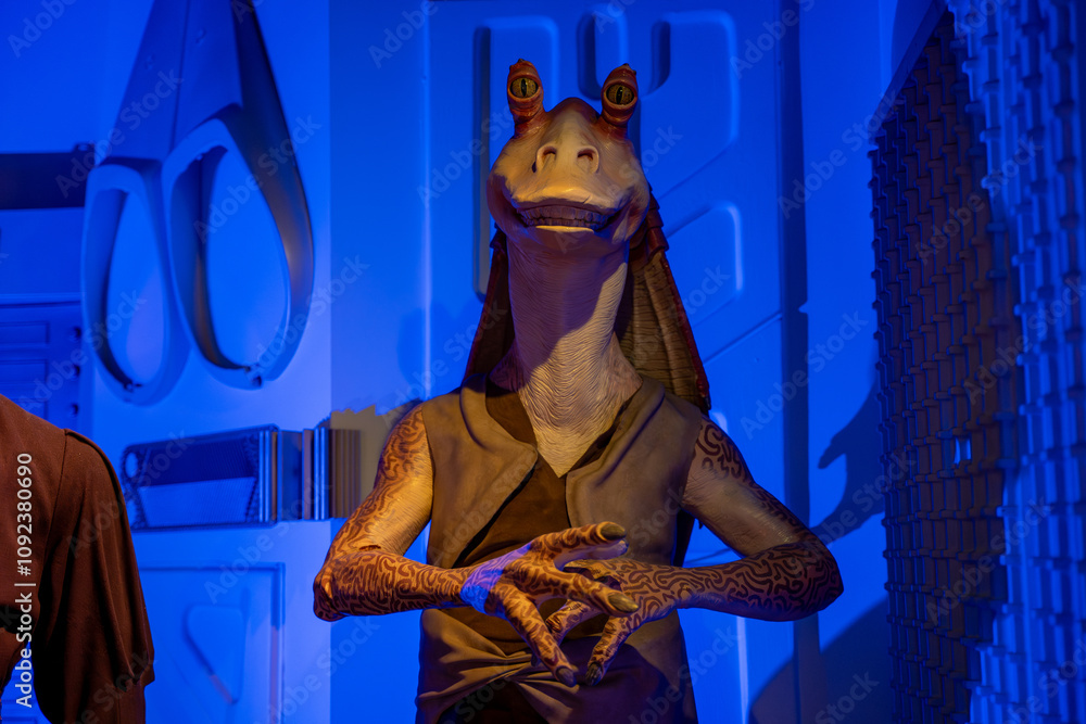 Fototapeta premium Jar Jar Binks, Star Wars wax statue at the Niagara Falls Movieland Wax Museum. Niagara Falls, Canada - September 20, 2024.
