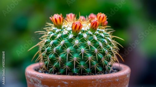 Blooming Cactus in Terracotta Pot photo