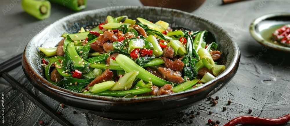 Stir-Fried Greens and Meat with Sesame Seeds Stir-Fried Greens and Meat with Sesame Seeds