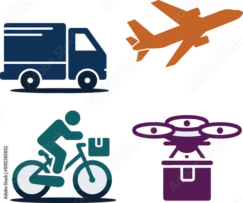 Diverse transportation methods for delivery services icon vector art illustration isolate on white background