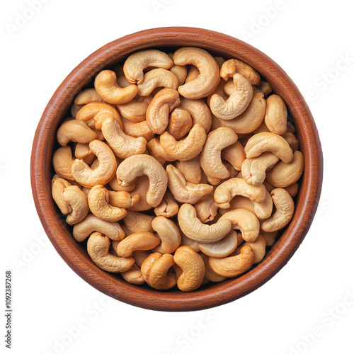 Raw cashew nuts in bowl isolated on transparent background.