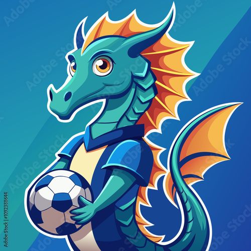 Soccer Dragon Mascot: Cartoon Dragon holding soccer ball,  cute mascot design for sports team,  vibrant colors,  friendly expression 