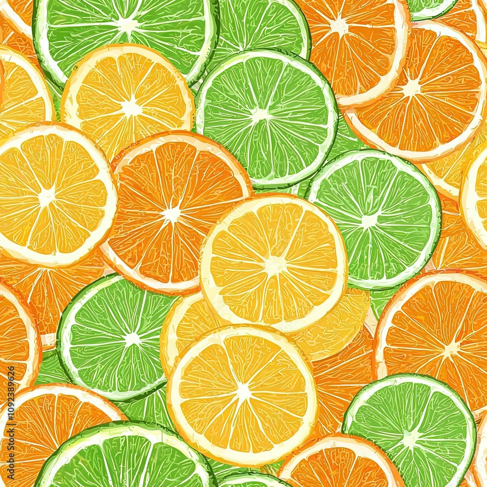 Fototapeta premium Sliced Slices Pile Collage of Lemons and Limes Seamless Food Pattern Texture