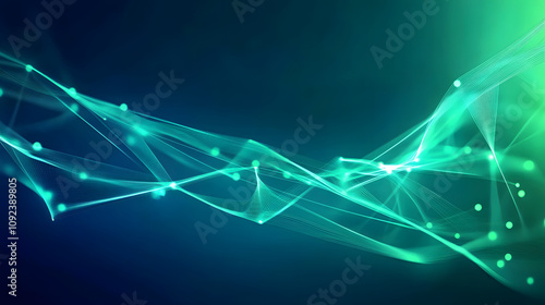 Digital technology banner green blue background concept with technology light effect, abstract tech,