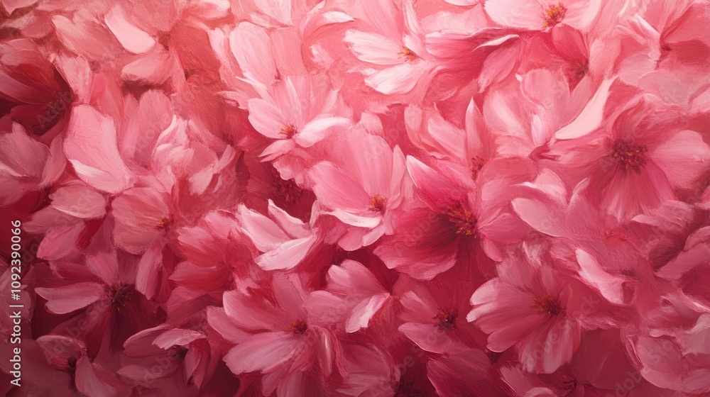 Fototapeta premium Vibrant pink flower petals blend harmoniously, creating a serene backdrop reminiscent of cherry blossoms or roses that evoke romance in a tranquil spring atmosphere
