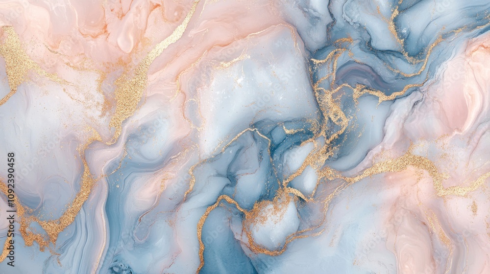 Obraz premium Marble texture, abstract swirls, pastel pink and blue hues, subtle gold accents