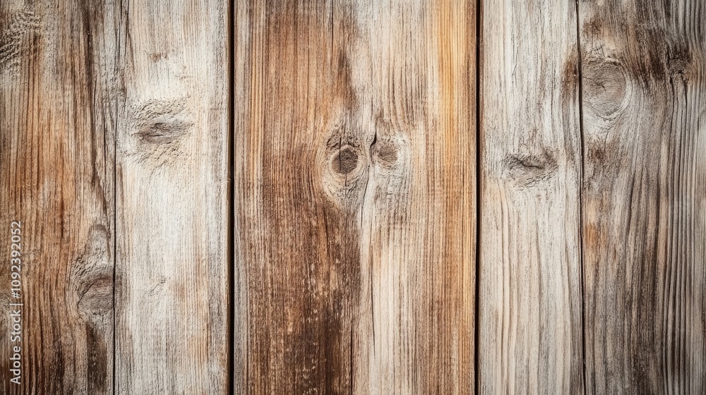 Naklejka premium Light brown wooden planks with varied grain patterns and knots, creating a rustic and natural backdrop for diverse design applications.