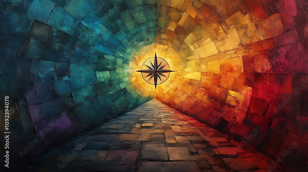Obraz premium Colorful compass wall art creative space digital artwork home decor