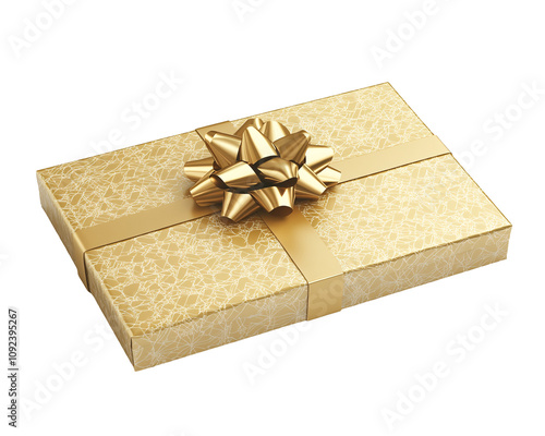 a gold wrapped present with a bow photo