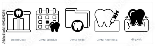 A set of 5 Dental Care icons as dental clinic, dental schedule, dental folder