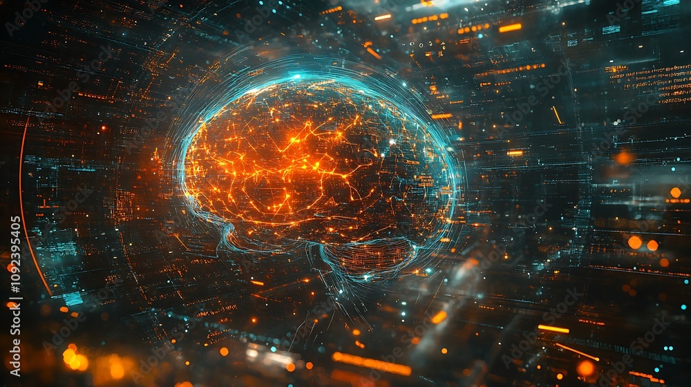 Obraz premium Ai brain visualization digital space abstract art technology close-up
