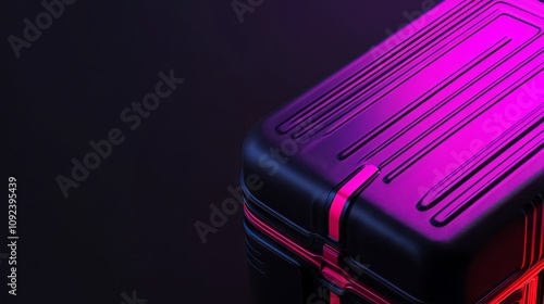 The conveyor belt at the airport and baggage claim on process concept. Sleek black case with vibrant neon accents on a dark background. photo