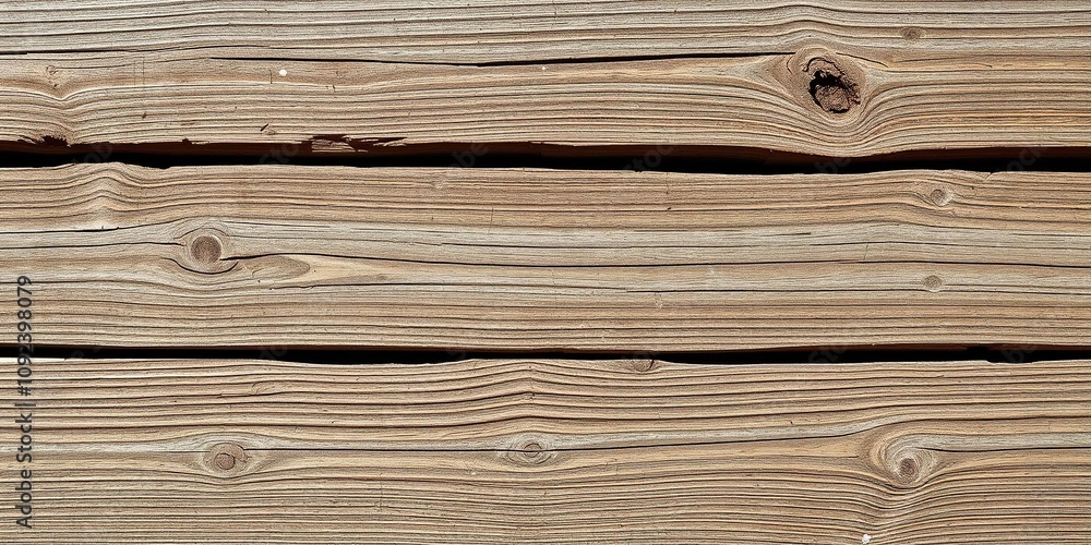 Fototapeta premium A closeup shot of a worn-out wooden board with visible signs of aging and decay, outdoor wood, worn wood, wooden board