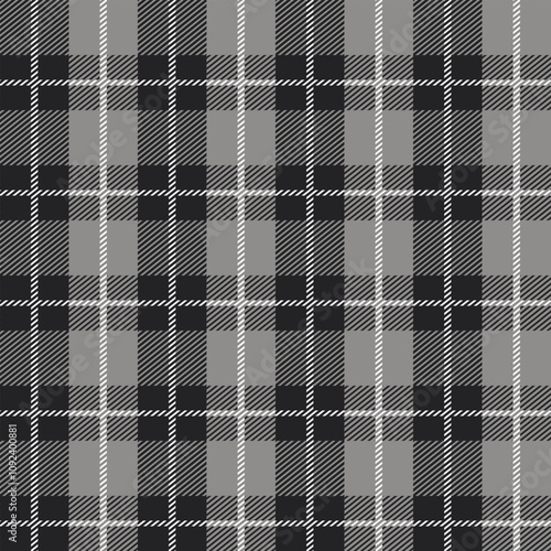 White and grey Scotland textile seamless pattern. Fabric texture check tartan plaid. Abstract geometric background for cloth, fabric. Monochrome graphic repeating design. Modern squared ornament