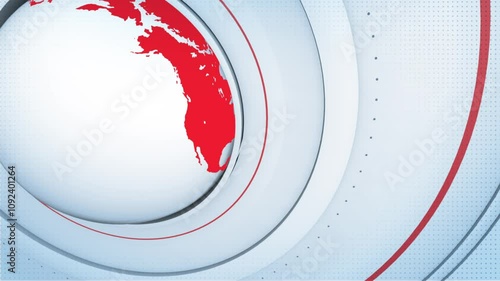 3d Breaking news intro animation with globe in circular abstract red scene with world map around