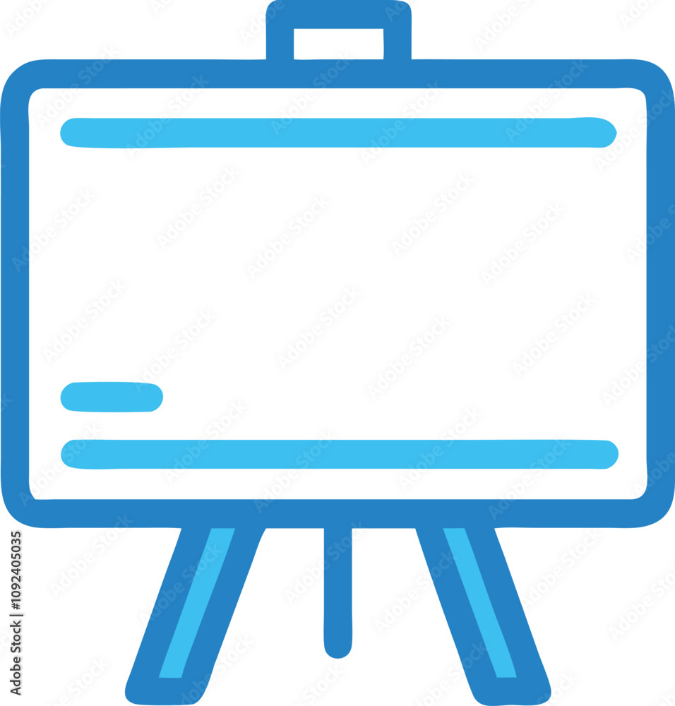 Easel with Blank Board Icon, Simple flat-style illustration of an easel with a blank board, symbolizing presentations, creativity, and artistic or educational use.
Easel with Blank Board Icon, Simple flat-style illustration of an easel with a blank board, symbolizing presentations, creativity, and artistic or educational use.