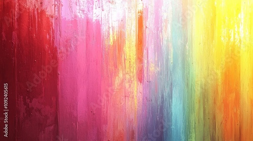 A vibrant, abstract artwork featuring a gradient of colors, blending seamlessly from red to pink, yellow, and blue.